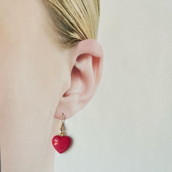 Jewelry - Melon Red Heart Earrings - Handmade with Paper Mache
